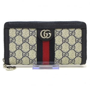 グッチ GUCCI 長財布 523154 オフィディア PVC(塩化ビニール)×レザー ネイビー×アイボリー 美品 財布