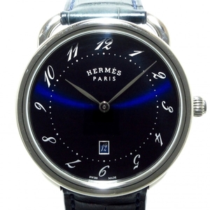 HERMES(エルメス) 腕時計■美品 アルソーGM AR7Q.810 メンズ SS/アリゲーターベルト/2023.11 ネイビーブルー
