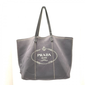 プラダ PRADA トートバッグ - 化学繊維×レザー ダークグレー×黒 ロゴ バッグ