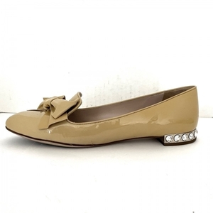  MiuMiu miumiu flat shoes 37 - enamel ( leather ) beige lady's ribbon /biju- shoes 