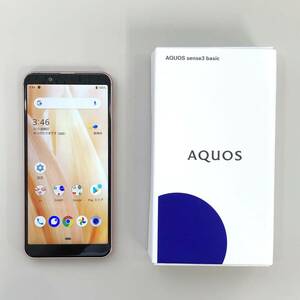 【中古美品】SIMフリー AQUOS sense3 basic ライトカッパー 3GB 32GB SHV48 ≪au版(SIMロック解除済み)　判定○≫