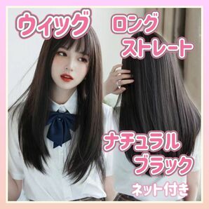 ウィッグ 黒 ロング ストレート ネット付き かつら イメチェン フルウィッグ 黒髪 医療用 ナチュラルブラック コスプレ 自然