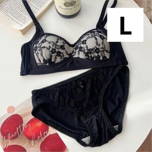 SALE comfort bla floral print underwear 2654 black L non wire bra shorts set 