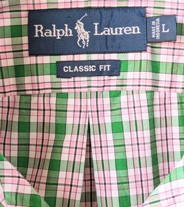 ラルフローレン RALPH LAUREN 半袖チェックシャツ ボタンダウン ワンポイントロゴ Lサイズ