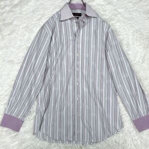 [.. go out feeling of luxury ]ETRO Etro peiz Lee pattern long sleeve shirt stripe white × purple 41 L size corresponding organic cotton 