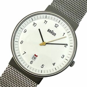 [BRAUN/ Brown ]BNH0032WHSLMHG white face Date quartz wristwatch *46112