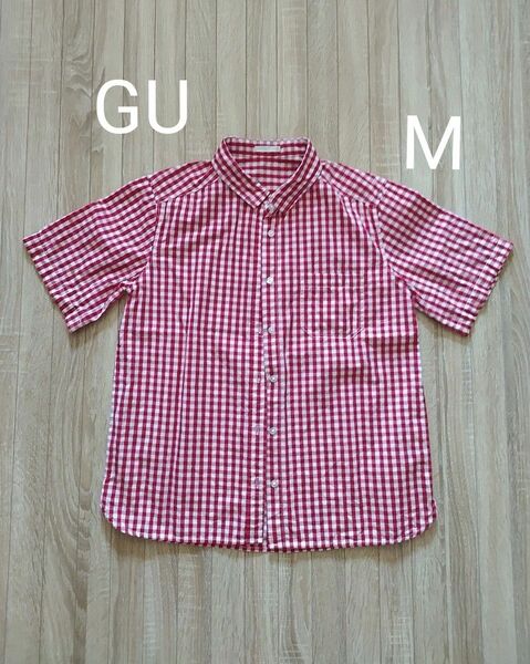 GU 半袖シャツ 半袖 シャツ ギンガムチェック レッド 赤 ギンガムチェック Mサイズ