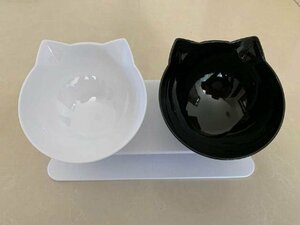  bait inserting bird table small animals pretty double bowl pet food cat supplies black & white 