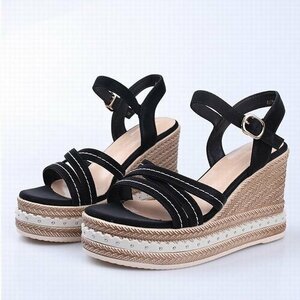  espadrille sandals summer sandals strap sandals high heel women's shoes commuting beautiful legs summer ko-te height up black 25cm