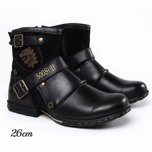  Work boots boots men's boots shoes leather shoes Rider's is ikatto military casual height up black 26cm