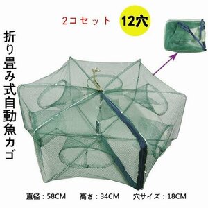 魚網カゴ　12穴 2点セット　魚取 鰻　アナゴ　エビ　カニ取り　釣り　ネット