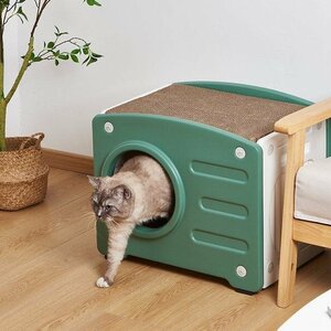 キャットハウス 猫小屋 組立式 猫 ベッド 安心安全 ペットハウス プラスチック製 小型犬小屋 防風 さびない 四季兼用　洗える 緑