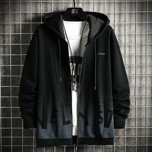 ジップアップパーカー メンズ パーカー 秋服 秋物 トップス きれいめ ロゴ 長袖 グラデーション ブラック XL