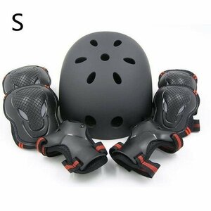  protector helmet 7 point set for children for adult elbow knees wrist set skateboard black & red S