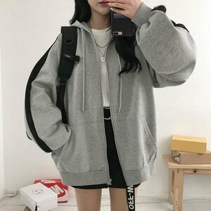 パーカー レディース おしゃれ 秋冬服 トップス 長袖 パーカ カジュアル ゆったり 体型カバー 羽織 グレー 2XL