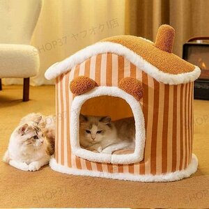 猫 犬 ベッド ふわふわ　暖か もこもこ　キャット　ペット用品 ペットハウス　滑り止め　クッション マット柔らかい 秋冬 ブラウン Mサイズ