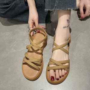  beach sandals sandals .... lady's line sandals Flat sole ..... comfort beautiful legs Brown 25cm