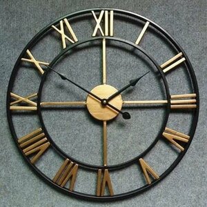 アンティークウォールクロック 北欧風壁掛け時計　シンプル 黒＆銅色