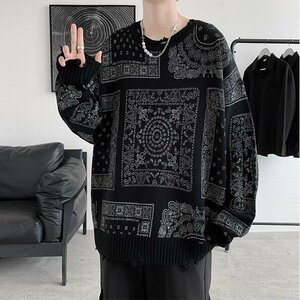 ニット メンズ オーバーサイズ セーター おしゃれ ニット メンズ 秋 大きいサイズ XL 秋服 秋物 秋冬 ブラック M