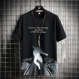 メンズ半袖Tシャツ、カットソー 綿 コットン 韓国 高品質 tシャツ 丸首 インナー 半袖 アウトドア カジュアル スリム ブラックL