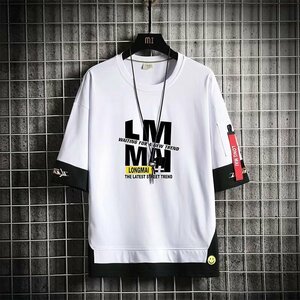 メンズ半袖Tシャツ、カットソー メンズ メンズファッション メンズトップス 半袖 tシャツ 胸プリント インナー 細身　ホワイト3XL