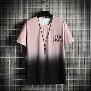 メンズ半袖Tシャツ、カットソー メンズファッション クルーネック メンズトップス 半袖 ファッション tシャツ 厚手 ピンク2XL