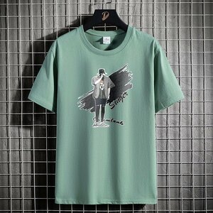 メンズ半袖Tシャツ、カットソー tシャツ メンズ 半袖 綿100％ 夏 ファッション 上着 速乾 通気性 韓国 高品質 便利 通勤　ライトグリーンL