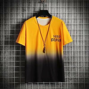 メンズ半袖Tシャツ、カットソー メンズファッション クルーネック メンズトップス 半袖 ファッション tシャツ 厚手 イエロー2XL