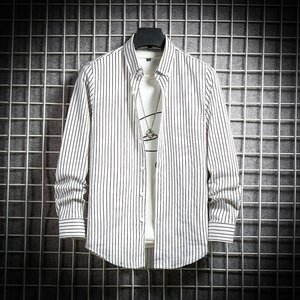 メンズ長袖シャツ カジュアルシャツ メンズ オーバーシャツ ストライプシャツ ボタンダウンシャツ おしゃれ 春服A XL