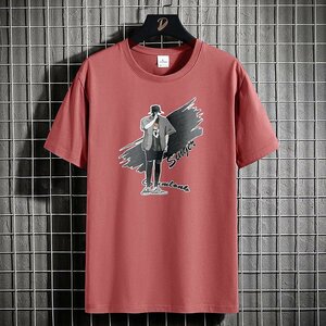 メンズ半袖Tシャツ、カットソー tシャツ メンズ 半袖 綿100％ 夏 ファッション 上着 速乾 通気性 韓国 高品質 便利 ライトレッド3XL