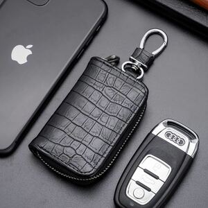  key case black leather smart key case car goods key holder kalabina