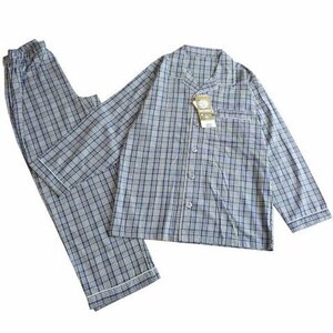 新品 CLOSSHI メンズ パジャマ 紺 M 長袖 10分丈ズボン 介護 大きいボタン チェック 紳士 開襟 寝巻 ルームウェア ナイトウェア 綿