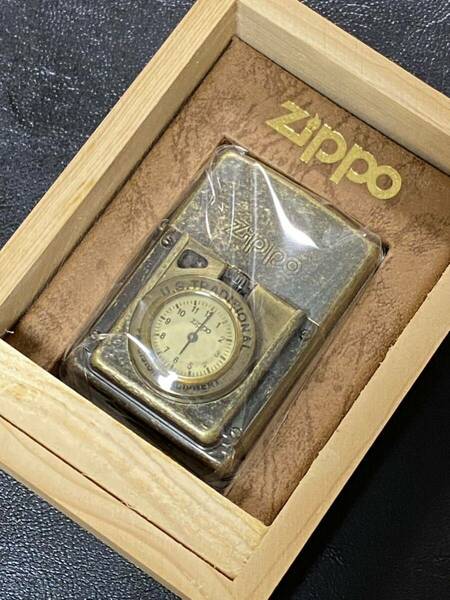 zippo タイムライト 文字盤 白 アンティークゴールド 特殊加工 ヴィンテージ 1996年製 TIME LIGHT U.S. 専用木箱 説明書/保証書付き 