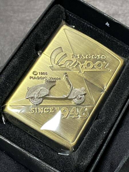 zippo PIAGGIO Vespa GOLD 立体メタル 希少モデル ヴィンテージ 1996年製 ベスパ ゴールド シルバーインナー 1996年製 ケース 保証書