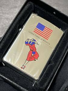 zippo ウィンディ 国旗 アメリカ 前面加工 希少モデル ヴィンテージ 2001年製 WINDY America シルバーインナー 2001年製 ケース 保証書