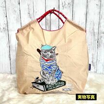 Ball&Chain　韓国　エコバッグ　刺繍　Mサイズ　ベージュ　猫　キャット_画像2