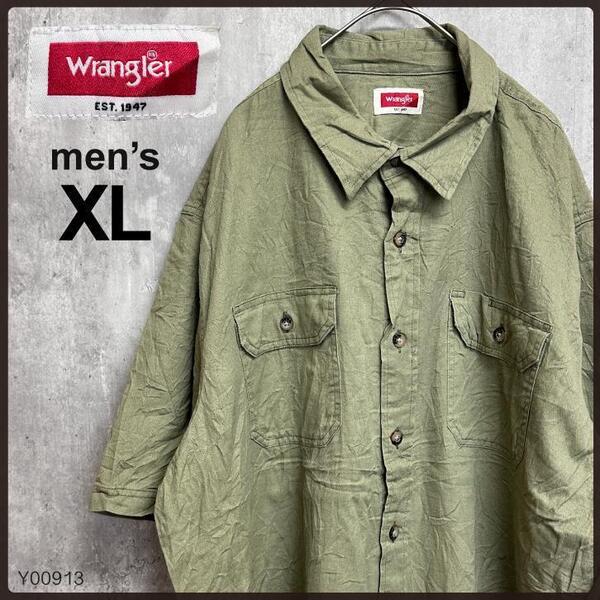 古着アメリカ Wranglerラングラー半袖メンズシャツXLカーキヴィンテージ