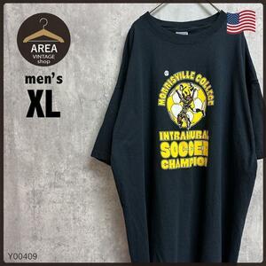 USA HEAVY COTTON Tシャツ　半袖　古着　XLサイズ　アメリカ　サッカー　ブラック　黒