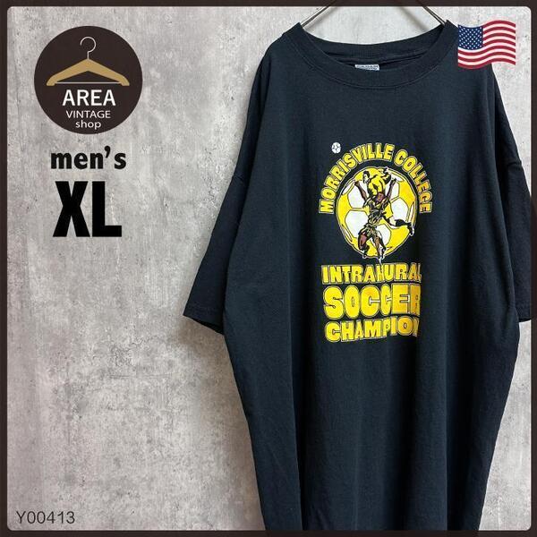 USA サッカー プリント Tシャツ 半袖 古着 XLサイズ アメリカ ブラック 黒
