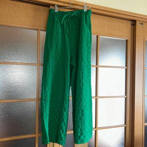 grove フレアパンツ　ワイドパンツ　スラックスグリーン　チェック柄　Sサイズ