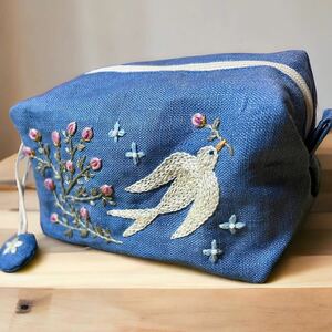  box pouch bird hand embroidery hand made 
