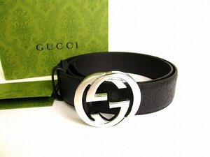 【展示保管品】 グッチ GUCCI インターロッキング G シマ レザー シルバー金具 レザー ベルト ベルト メンズ