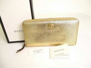 【未使用保管品】 グッチ GUCCI GG マーモント リザード ラウンドファスナー 長財布 ジップアラウンドウォレット メンズ レディース