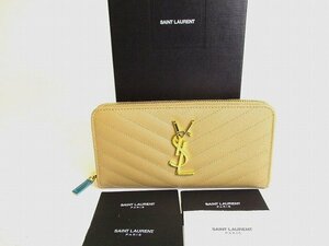 【未使用保管品】 サンローラン イヴ Saint Laurent YSL グレインレザー ラウンドファスナー 長財布 メンズ レディース