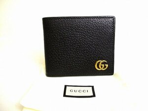 【未使用保管品】 グッチ GUCCI GG マーモント カーフレザー 2つ折り 札入れ 財布 コンパクトウォレット カードケース メンズ レディース