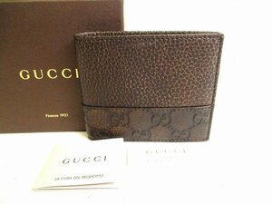 【未使用保管品】 グッチ GUCCI シマ レザー 2つ折り 札入れ 財布 コンパクト財布 コンパクトウォレット メンズ