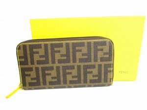 【未使用保管品】 フェンディ FENDI レザー ズッカ ラウンドジップ ウォレット ラウンドファスナー 長財布 メンズ レディース