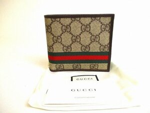 【未使用保管品】 グッチ GUCCI GG スプリーム キャンバス ウェブストイプ 2つ折り 財布 コンパクト財布 メンズ レディース