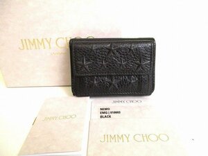 【美品】 ジミーチュウ Jimmy Choo エンボススタッズ レザー 3つ折り 財布 コンパクト財布 メンズ レディース