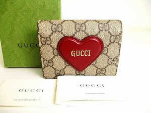 【未使用保管品】 グッチ GUCCI GG スプリーム キャンバス ハート モチーフ 2つ折り 財布 コンパクト財布